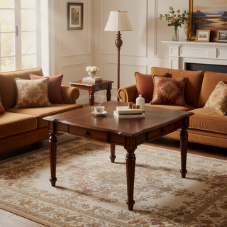Sunvega 54-inch Square Walnut Veneer Dining Table with Iron Legs for 8