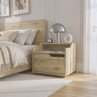 Sunvega Wall Mount Floating Nightstand with Drawer and Dual Shelf Display