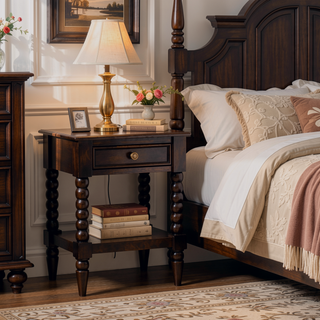 Sunvega Vienna Solid Mango Wood Nightstand with One Drawer in Winewood Oak Finish