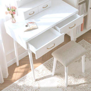 Sunvega Pink Finish Vanity Dresser with Mirror and Stool Set LED Light