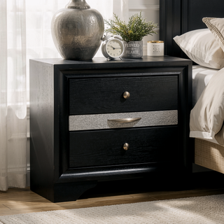 Sunvega Modern Black Nightstand with Hidden Jewelry Drawer and Nickel Knob
