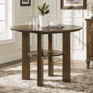 Sunvega Brown Round Counter Height Dining Table with Open Shelf and Angular Legs