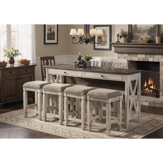 Sunvega Space Saving Console Table with 4 Stools and 2 Storage Drawers