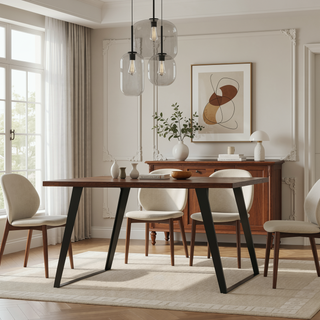 Sunvega 54-inch Square Walnut Veneer Dining Table with Iron Legs for 8