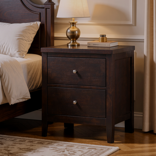 Sunvega Brown Espresso 2-Drawer Rectangular Nightstand with Sturdy Wooden Frame