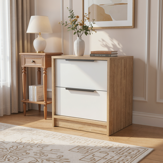 Sunvega Modern 18 Inch High Nightstand with Two Large Storage Drawers