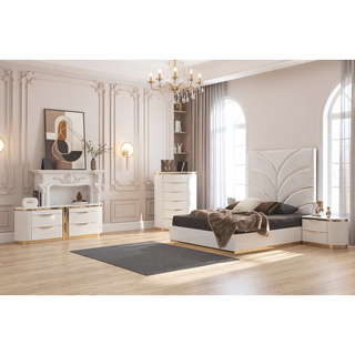 Sunvega White and Gold Lacquered 2-Drawer Nightstand with Soft-Closing Drawers