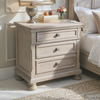 Sunvega Antique Brown Finish Nightstand with Hidden Drawer and Bun Feet