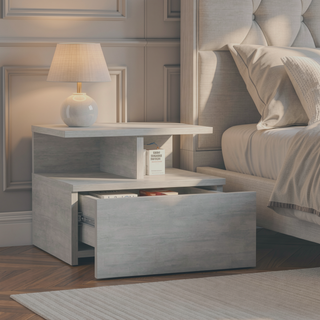 Sunvega Wall Mounted Floating Nightstand with Drawer and Shelf in Concrete Gray
