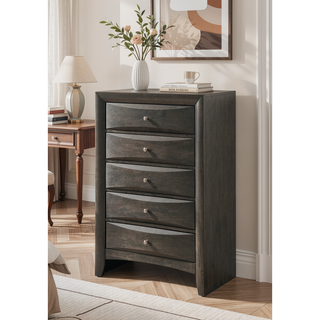 Sunvega Ireland Gray Oak Finish 5-Drawer Chest with English Dovetail Joinery