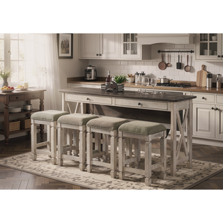 Sunvega Space Saving Console Table with 4 Stools and 2 Storage Drawers