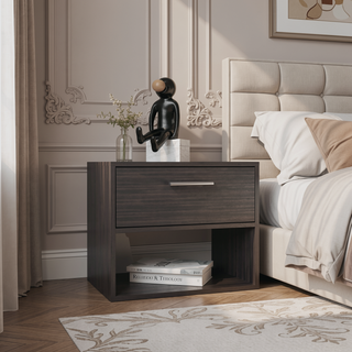 Sunvega Dark Walnut Nightstand with Spacious Drawer and Open Shelf