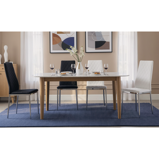 Sunvega Modern Minimalist Dining Chairs Set of 4 with PU Seat and Silver Metal Legs