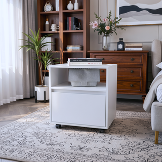 Sunvega White 1-Drawer Nightstand with Smooth Rolling Casters and Spacious Top Surface