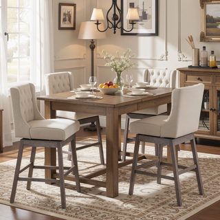 Sunvega Set of Two 180 Degree Swivel Bar Stools with Button Tufted Backs and Footrests