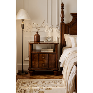 Sunvega Solid Mango Wood Handcrafted Bedside Table with 2 Drawers