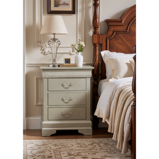 Sunvega Chic Silver Champagne Nightstand with Drawer for Bedroom Storage