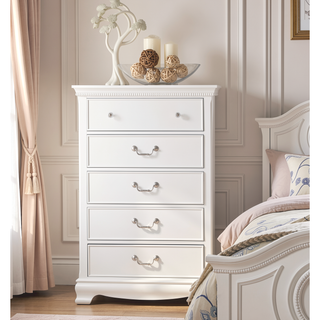 Sunvega White Wood Nightstand with Dovetail Drawers and Polished Nickel Knobs