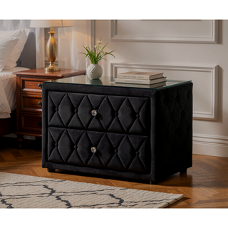 Sunvega Modern Velvet Upholstery Nightstand with Tufted Design and Two Drawers