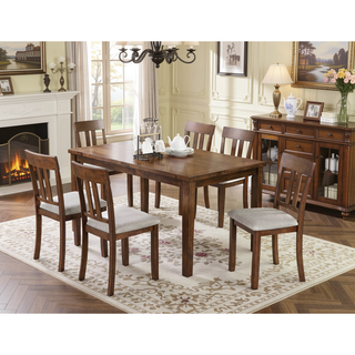 Sunvega 7-Piece Walnut and Beige Transitional Dining Set with Padded Cushions