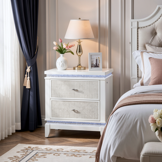 Sunvega White Nightstand with Cooler Bluetooth Speaker and LED Lighting