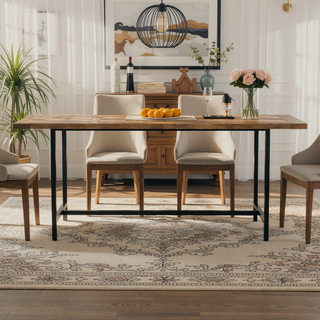Sunvega Handcrafted Modern Industrial Dining Table in Burnt Wax Finish