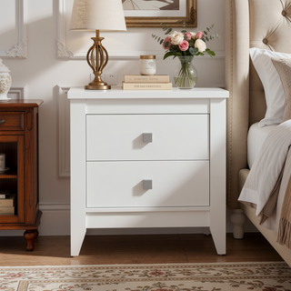 Sunvega Nightstand with Two Spacious Drawers and Four Wooden Legs for Bedroom