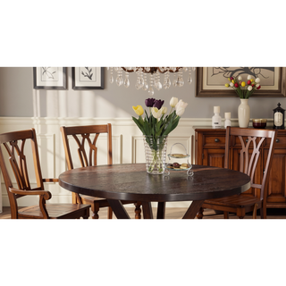 Sunvega Espresso Finish Round Dining Table with Convenient Shelf and Rubberwood Base