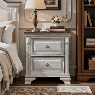 Sunvega Traditional Two-Tone Nightstand with 2 Dovetail Drawers and Wood Top