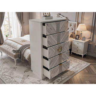 Sunvega Beige Eternity Traditional Style 5-Drawer Chest with Gold Accents