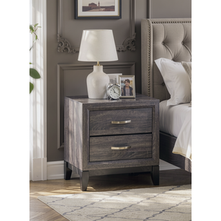 Sunvega White Laminate Nightstand with Wood Grain Detailing and Two Spacious Drawers