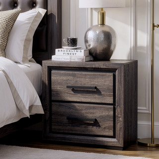 Sunvega Contemporary Two Tone Antique Gray 2 Drawer Nightstand with Brass Pulls