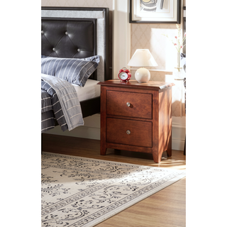 Sunvega Modern Style Cherry Color Wooden 2-Drawers Bedside Table with Round Knob Handle