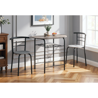 Sunvega 3-Piece Small Dining Table Set with Grey Laminate Top and Black Metal Chairs