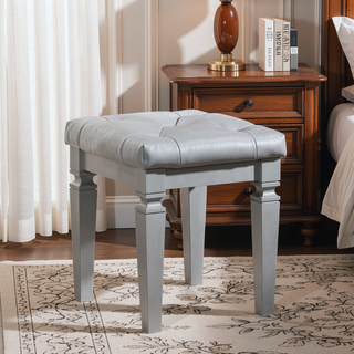 Sunvega Modern Glam Silver Finish Tufted Faux Leather Vanity Stool with Foam Cushion