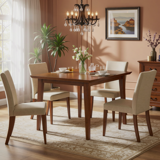 Sunvega Walnut Dining Table for 6 with Solid Wood Veneer Top and Tapered Legs