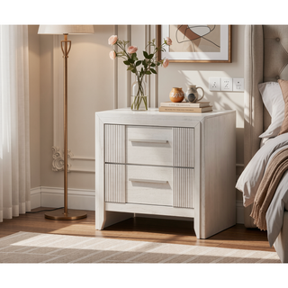 Sunvega Contemporary Brown Nightstand with Two Drawers and Rich Wood Finish
