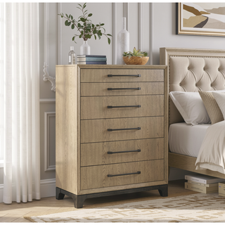 Sunvega Caramel and Cocoa 6-Drawer Chest with Metal Glides for Bedroom Storage