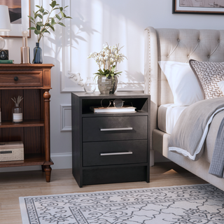 Sunvega White Modern Nightstand with Two Drawers and Shelf for Bedroom