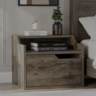 Sunvega Floating Nightstand with Spacious Drawer and Two-Tier Top for Bedroom Storage