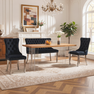Sunvega Mid Century Modern Velvet Double Dining Loveseat Bench with Gold-Plated Steel Legs