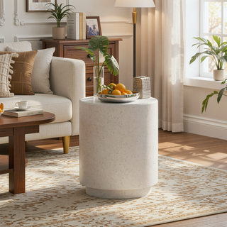 Sunvega Lightweight Imitation Terrazzo Accent Table with Adjustable Feet Cream White