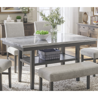 Sunvega Gray Faux Marble Top Dining Table with Storage Shelf and Tapered Legs
