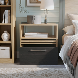 Sunvega Mobile Nightstand with One Drawer and Open Shelf on Casters for Bedroom