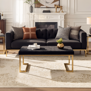 Sunvega Black and Champagne Bench with C Metal Base and Padded Seat