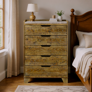 Sunvega Transitional Light Aspen Brown Nightstand with LED Light and USB Ports