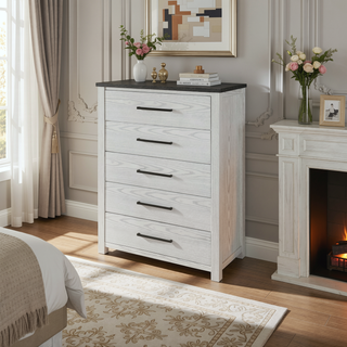 Sunvega Dark Top Finish Nightstand with Spacious Drawers and Block Style Feet