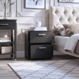 Sunvega 2 Drawer Nightstand with Metal Handles for Bedroom and Living Room