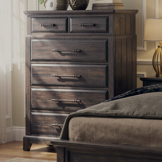 Sunvega Elm Veneer Mahogany Finish Pine Solids 6 Storage Drawers Dresser