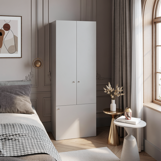 Sunvega Three-Door Freestanding Closet with Hanging Rod and Shelves for Bedroom